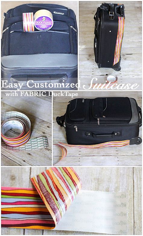 Turn your boring black suitcase into an easily recognizable masterpiece and Never lose your suitcase at baggage claim again! Easy Customized Suitcase with Fabric Duck Tape® #DuckCraftTape #sponsored #travel Customized Suitcase, Luggage Identifiers Ideas, Luggage Tags Diy, Luggage Identifiers, Black Suitcase, Organizing Stuff, Tape Ideas, Suitcase Organization, Travel Tools