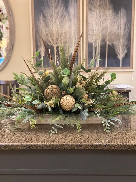 White Feather Flower Arrangements, Rustic Arrangements Flowers, Rustic Flower Table Arrangements, Year Round Floral Arrangements, Safari Theme Floral Arrangements, Rustic Flower Arrangements For The Home, Woodsy Flower Arrangements, Diy Dough Bowl Centerpiece, Woodland Floral Arrangements