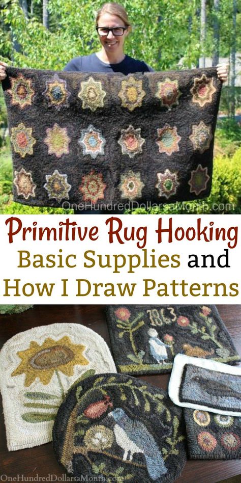 Karpet Perca, Rug Hooking Tutorial, Rug Hooking Patterns Primitive, Primitive Rug Hooking, Rug Hooking Kits, Hooked Rugs Primitive, Rug Hooking Designs, Primitive Rug, Primitive Rugs