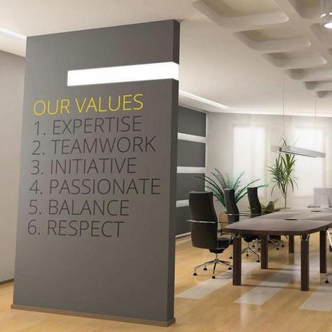 Company Values style 3 mockup Company Values Wall, Company Office Ideas, Values Wall, Company Office Decor, Office Wall Graphics, Office Graphics, Inmobiliaria Ideas, Office Wall Design, Office Decor Professional