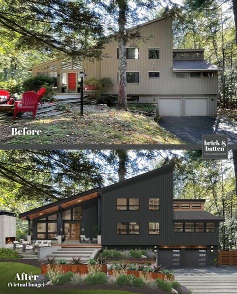 Modern Black Houses, Modern Black House, Hardscape Ideas, Black Houses, House Makeovers, Exterior House Remodel, Home Exterior Makeover, Willow Creek, Exterior Makeover