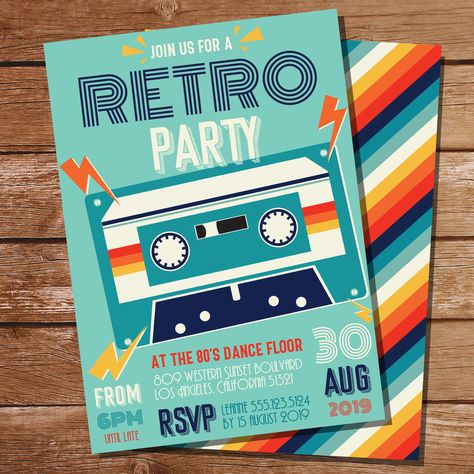 Retro Dance Party Invitation | 80s Dance Party Invitation | Adult Birthday Party Invitations Decades Party, Retro Birthday Parties, Retro Dance, Retro Invitation, Dance Party Invitations, Unique Party Ideas, 80s Theme Party, Retro Birthday, Vintage Invitations