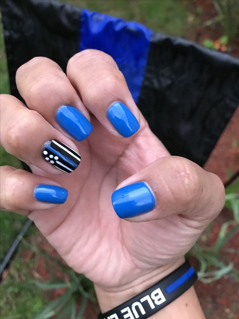 Police Officer Nails, Police Officer Nail Designs, Law Enforcement Nails, Back The Blue Nails, Blue Line Nail Art, Police Nails Designs, Back The Blue Nails Police, Police Nails, Blue Line Nails