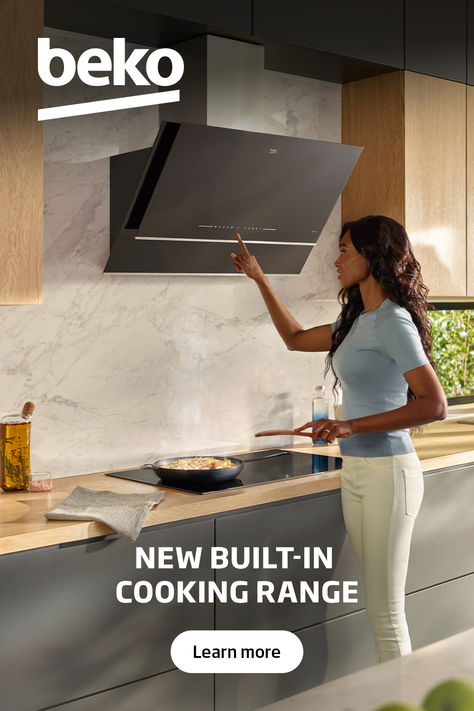 Create a sleek, modern kitchen design with Beko’s built-in cooker hoods and induction hobs. Cooker Hood Ideas Modern, Cooker Hood Ideas, Large Kitchen Design, Sleek Modern Kitchen, Crochet Bra Top, Hood Ideas, Extractor Hood, Cooker Hood, Table Lamps Living Room