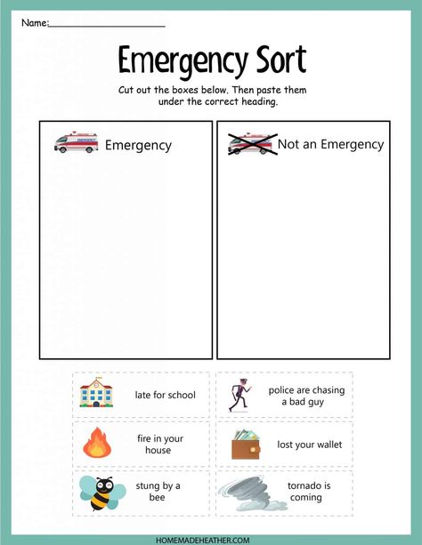 Emergency Printable, Late For School, Life Skills Activities, Emergency Preparation, Work Skills, Activities For Adults, 1st Grade Worksheets, Emergency Call, Educational Worksheets