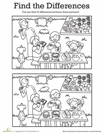 Worksheets: Find the Differences: At a Picnic Find 10 Differences, Spot The Difference Printable, Find The Difference Pictures, Hidden Pictures, Picture Puzzles, English Activities, Fun Worksheets, A Picnic, Activity Sheets