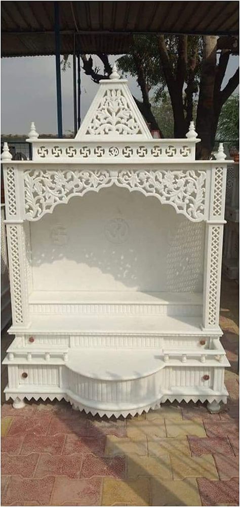 Marble Mandir Design, Marble Mandir, Marble Temple, House Wall Design, Mandir Design, Stone Wall Art, Temple Design For Home, Pooja Mandir, Pooja Room Door Design