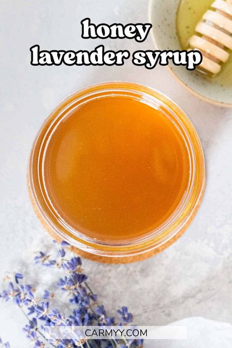 All you need are three ingredients to make this easy homemade honey lavender syrup. It has a wonderfully subtle floral flavor that takes your lattes, cocktails, and baked goods to the next level. Honey Lavender Syrup, Honey Simple Syrup, Honey Lavender, Culinary Lavender, Lavender Syrup, Simple Syrup Recipes, Syrup Bottle, Joy Filled Eats, Homemade Syrup