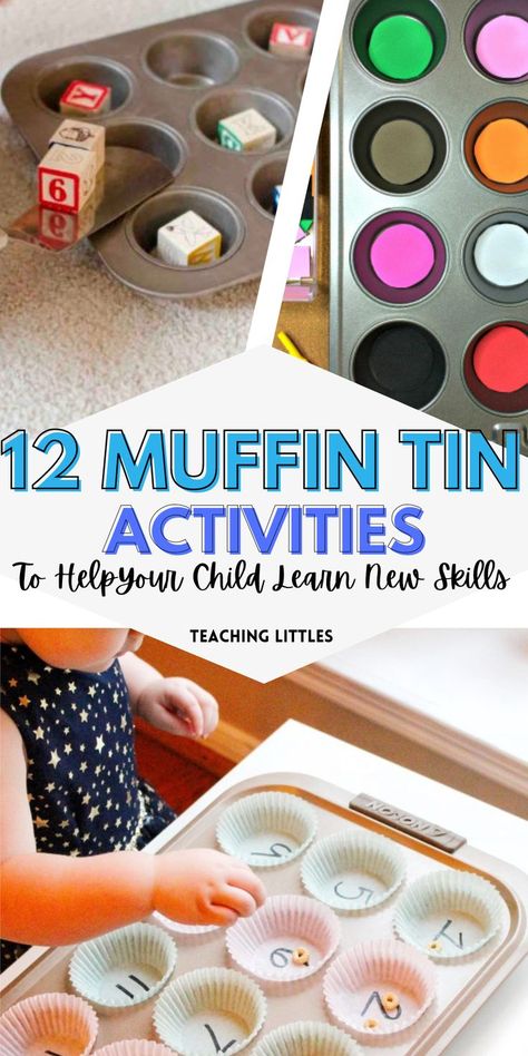 Use these simple muffin tin activities to come up with new ways to teach your toddlers & preschoolers. Using household items your child can learn new skills Muffin Tin Activities Preschool, Muffin Pan Activities, Muffin Tray Activities, Muffin Preschool Activities, Muffin Tin Activities, Cooking Activities For Toddlers, Muffin Tin Crafts, Toddler Muffins, Preschool Lunch