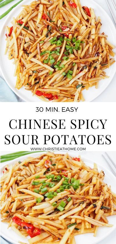 Chinese Spicy Sour Potatoes. A delicious vegan shredded potato dish with a spicy, salty, vinegar flavour. It�s easy to make and great as a side dish. #sidedish #chinesefood #chineserecipes #potatoes Asian Potatoes, Food Potatoes, Vegan Appetizers Recipes, Shredded Potatoes, Authentic Chinese Recipes, Savoury Recipes, Asian Foods, Vegan Appetizers, Indian Snack Recipes