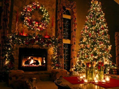 urban christmas living room - Yahoo Image Search Results Christmas Tree And Fireplace, Holiday Fireplace, Holiday Mantel, Christmas Scenery, Christmas Fireplace Decor, Cabin Christmas, Christmas Feeling, Christmas Wonderland, Christmas Mantels