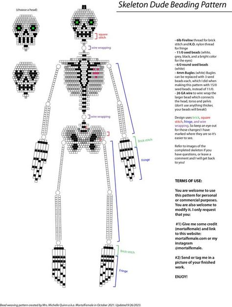 Beaded Earrings Patterns Free Diy Jewelry, Skeleton Shoulder, Beaded Skeleton, Pony Bead Projects, Pony Bead Crafts, Seed Bead Jewelry Patterns, Seed Bead Crafts, Beadwork Tutorial, Halloween Beads