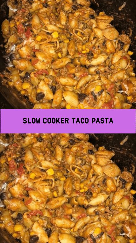 Prep the ingredients for this Easy Slow Cooker Taco Pasta the night before and then start it cooking in your crock pot when you are ready. With just 10 minutes prep, this comforting pasta dish couldn’t be easier or faster to make! In this busy season of life, slow cooker recipes are my best friend. Discover our savory slow cooker pasta dish. It's guaranteed to delight all. Crock Pot Taco Pasta, Taco Pasta Crockpot, Crockpot Taco Pasta, Pasta Crock Pot Recipes, Slow Cooker Taco Pasta, Taco Mac Recipe, Low Sodium Recipes Heart, Slow Cooker Taco, Taco Pasta Recipes