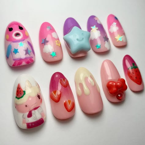 Animal Crossing Nail Art, Animal Crossing Nails, Sunshine Nails, Fashion Cottagecore, Nail Appointment, Harajuku Anime, Dark Academia Clothes, Academia Clothes, Punk Nails