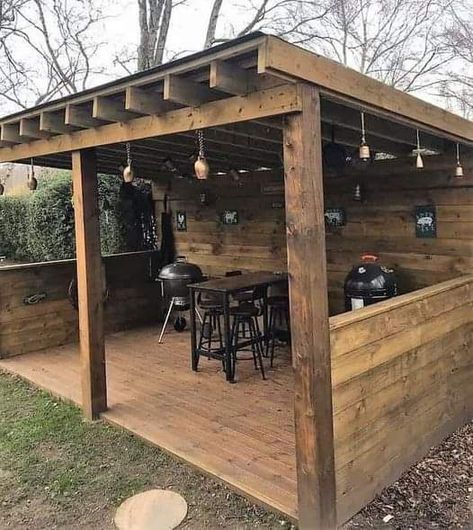 Backyard Bar And Grill Ideas, Outdoor Kitchen Diy, Backyard Bar And Grill, Outdoor Bar And Grill, Patio Plan, Bbq Shed, Grill Ideas, Bar Exterior, Grill Gazebo