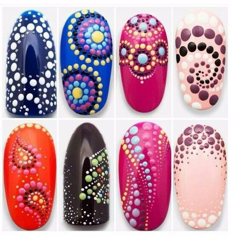 Nail Shellac, Mandala Nails, Shellac Nail Designs, Dot Nail Designs, Unghie Sfumate, Dot Nail Art, Nails Easy, Polka Dot Nails, Dots Nails