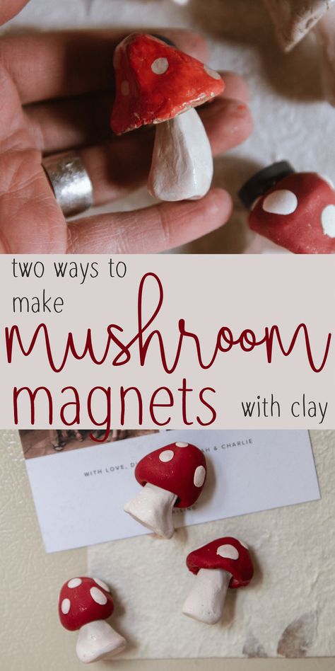 Cute Sculpy Clay Ideas, Diy Mushroom Gifts, Salt Dough Mushrooms, Fall Air Dry Clay Ideas, Cool Things To Make With Polymer Clay, How To Make Clay Magnets, Oven Bake Clay Crafts, Air Clay Magnets Diy, Diy Air Dry Clay Magnets