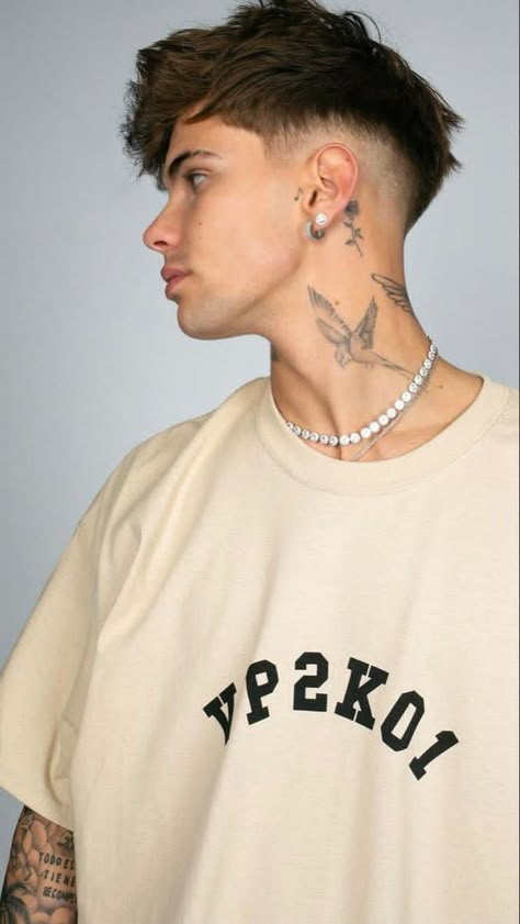 Make Em Pay Tattoo, Edgy Haircuts Men, Neck Haircut, Blitz Tattoo, Victor Perez, Side Neck Tattoo, Ear Tattoo Ideas, Men Haircut Curly Hair, Mens Hairstyles Thick Hair