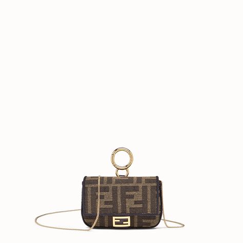 Brown fabric charm - NANO BAGUETTE CHARM | Fendi Mini Fendi Bag, Fendi Logo Design, Fendi Store, Tiny Bag, Micro Bag, Fendi Logo, Black Thread, Pretty Bags, Baguette Bag