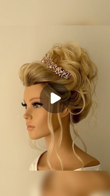 Hair Updo With Crown, Bride Hairstyles Updo With Crown, High Wedding Updo, Updo With Crown, Bridal Hair Updo Elegant, Updo With Tiara, Bridal Hair Bun, Princess Updo, Big Updo