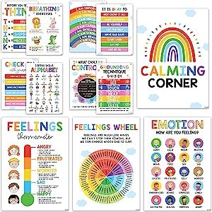 Amazon.com: BEAWART 12 Calming Corner Classroom Posters - Feelings Wheel Chart & Emotions Poster For Kids, Calm Down Corner Supplies For Therapy Office Decor, Mental Health Wall Decorations For Preschool Teachers : Office Products Calming Corner Classroom, Sensory Corner, Teacher Gifts Appreciation, Therapy Skills, Mindfulness Classroom, Emotional Activities, Calm Corner, Emotions Posters, Teachers Office