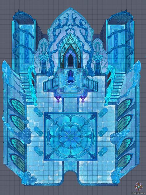 https://www.patreon.com/drmapzo  #dnd #map #dungeonsanddragons #battlemap #fantasy #castle #throne #room #king #queen #environment #adventure #magic #forgottenrealms #roll20 #fantasygrounds #gameart #art #tabletop #rpg #pathfinder #encounter #grid #miniatures #cartography Throne Room Battle Map, Ice Throne, Pathfinder Maps, Space Map, Dnd World Map, Building Map, Battle Map, Fantasy World Map, Tabletop Rpg Maps