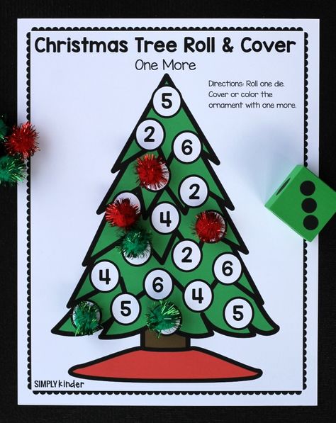 Christmas Math Kindergarten, Christmas Maths, Christmas Math Games, Prek Christmas, Roll And Cover, December Kindergarten, Christmas Learning, Kindergarten Christmas, Christmas Preschool