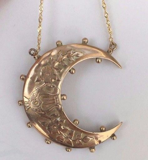 Antique Victorian Gold Crescent Moon Pendant/Necklace Earrings Outfit, Gold Crescent Moon, Solitaire Diamond Pendant, Crescent Necklace, Crescent Moon Pendant, Moon Pendant Necklace, Victorian Gold, Celestial Jewelry, Moon Jewelry