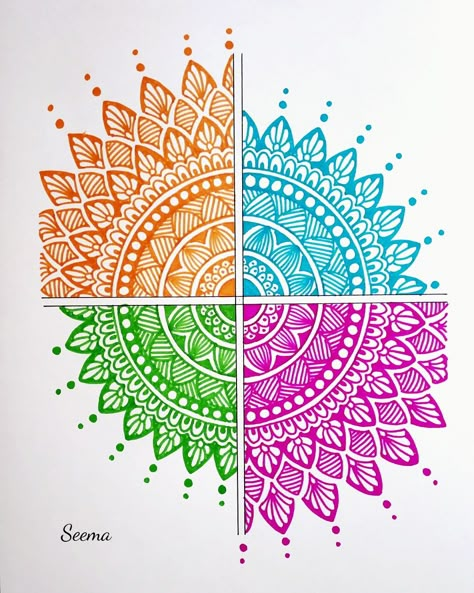 Easy Colourful Mandala Drawing, Mandala Art With Pencil Colour, Colour Ful Mandala Art Easy, Colouring Mandala Art, Mandala Sketch Colourful, Mandala Artwork Colourful, Mandala Art Simple Colourful, Mandala Artwork Easy, Colourful Drawing Ideas Creative Easy