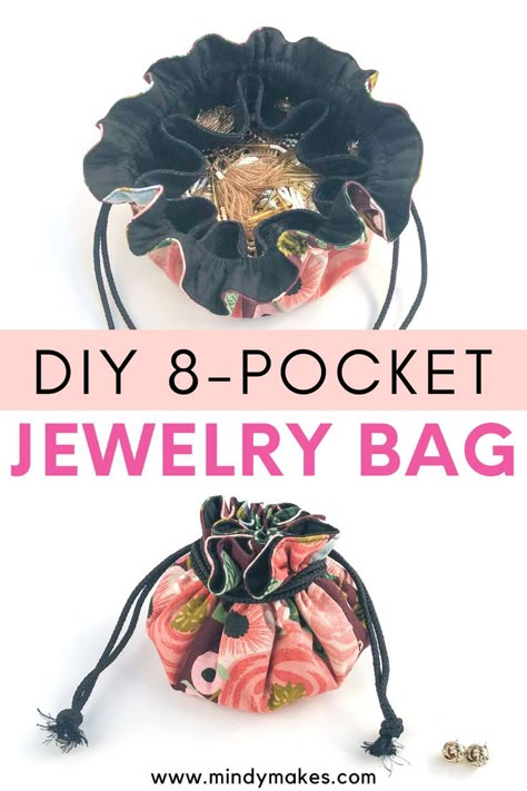 Diy Jewelry Travel Case, Diy Jewellery Pouch, Diy Jewelry Bags, Tote Bag Sewing Patterns, Sewing Pattern Bag, Drawstring Jewelry Pouch, Drawstring Bag Diy, Jewelry Travel Bag, Tote Bag Sewing