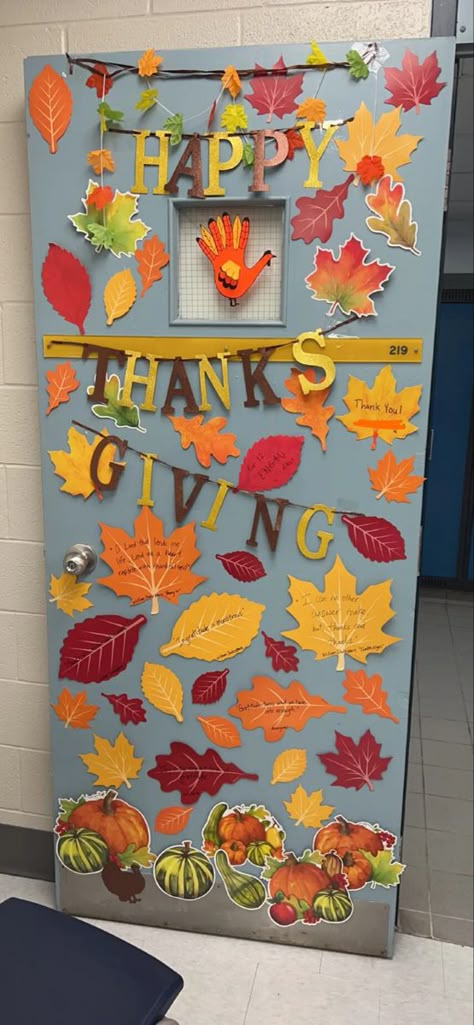 #doordecoratingcontest #doordecorating autumn fall themed for thanksgiving with Shakespeare quotes about gratitude (this was an English Class) hand turkey in the middle :p Thanksgiving Day Door Decorations, Thanksgiving Board Ideas For School, Door Decoration Thanksgiving, Thanksgiving Decor Classroom, Thanksgiving Door Decorations Classroom Decorating Ideas, Thanksgiving Door Decorations Classroom, Thanksgiving Classroom Ideas, Thanksgiving Door Decorations, Hospital Decor