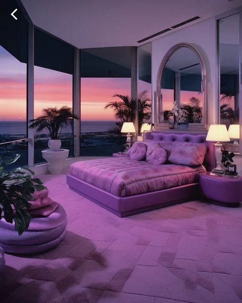 80s Home Aesthetic, Miami Bedroom, 80s Miami, 80s Interior Design, 80s House, 80s Home, 80s Interior, 70s House, Luxury Room Bedroom