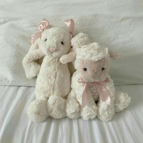 #plushies #obsession #myobsession Cute Plushies Aesthetic, Coquette Plushies, Lamb Plushie, Jellycat Aesthetic, Jellycat Stuffed Animals, Pink Girly Things, Cute Stuffed Animals, All Things Cute, Cute Little Things