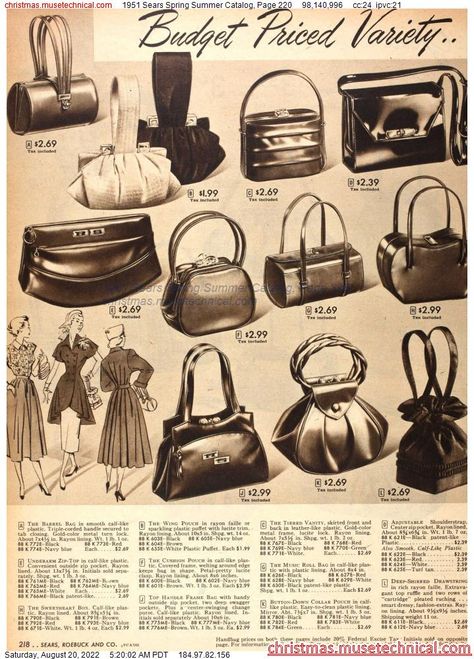 Vintage Bags 1950s, Vintage Catalog, Fall Winter Fashion Trends, Sears Catalog, Vintage Evening Bags, Retro Handbags, Fifties Fashion, Fashion Vocabulary, Vintage Purses