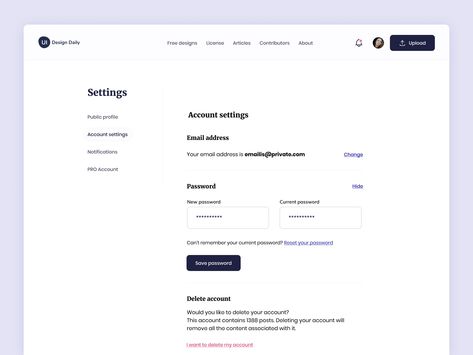 Account Settings UI Design Settings Page Ui Design, Login Page Design, My Account Page, Login Design, Account Settings, Ui Design Website, Web Ui Design, Website Design Inspiration, Open Source