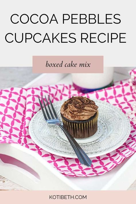 How to make Duncan Hines Cocoa Pebbles cupcakes from a box of cake mix. If you are looking for unique chocolate cupcakes, look no further! These Cocoa Pebble cereal cupcakes start with a box mix, but I used some hacks to make it taste better. Then add Cocoa Pebbles chocolate cereal for more flavor and a fun texture. For chocolate cupcake ideas, this might be the best one! Cocoa Pebbles cupcakes Duncan Hines are easy to make at home for unique chocolate cupcake recipes. Chocolate Cupcake Ideas, Cereal Cupcakes, Cocoa Pebbles, Cereal Flavors, Pebbles Cereal, Chocolate Cereal, Boxed Cake, Cupcake Recipes Chocolate, Duncan Hines