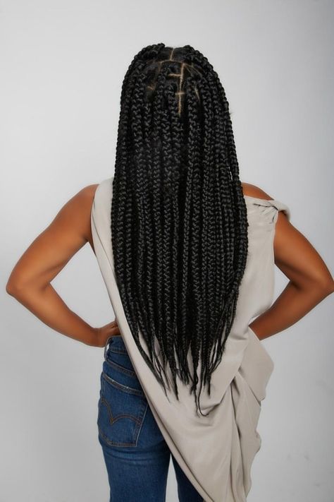 long-thick-box-braids-natural-hairstylist-new-york-yeluchi-49 Mid Back Braids, Thick Box Braids, Back Braids, Braids Length, Box Braids Pictures, Braids Natural, Large Box Braids, French Braid Ponytail, Small Box Braids