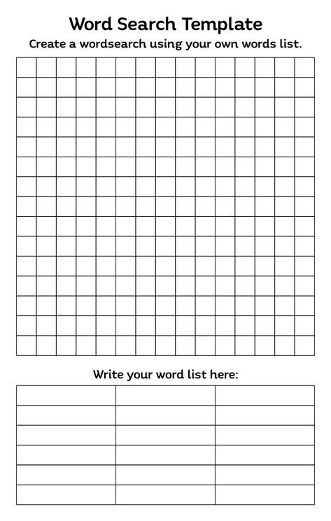 Make Your Own Word Search Free Printable, Blank Word Search Free Printable, Word Search Template Free Printable, How To Make A Word Search Puzzle, Blank Spelling Worksheets Free Printable, Blank Word Search Template, Blank Crossword Puzzle Template, Middle School Word Search Free Printable, Blank Puzzle Template Free Printable