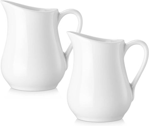 Gurygo 2 Oz (Set/2) Creamer Pitcher with Handle,Small Classic White Fine Porcelain Creamer Pitcher, Small Pitcher for Coffee Milk sauce : Amazon.ca: Home Ceramic Creamer, Creamer Pitcher, White Pitcher, Clean Microwave, Pitcher Set, Coffee Milk, Handle Design, Cream And Sugar, Fine Porcelain