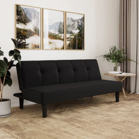 Sofa In Bedroom, Black Fabric Sofa, Black Futon, Black Upholstery Fabric, Sofa To Bed, Sofa Bed Black, Black Couch, Futon Chair, Modern Futon