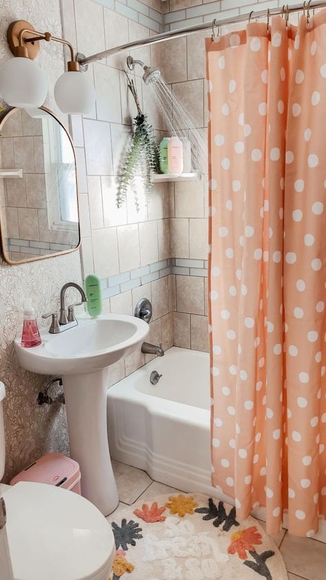 DIY Tiny Bathroom Makeover for $150 - Emily Welch Style Emily Welch Style, Tiny Bathroom Makeover, Whimsical Bathroom, Cozy Bathroom, Girl Apartment, Bright Boho, Midsize Style, Boho Bathroom, Tiny Bathroom