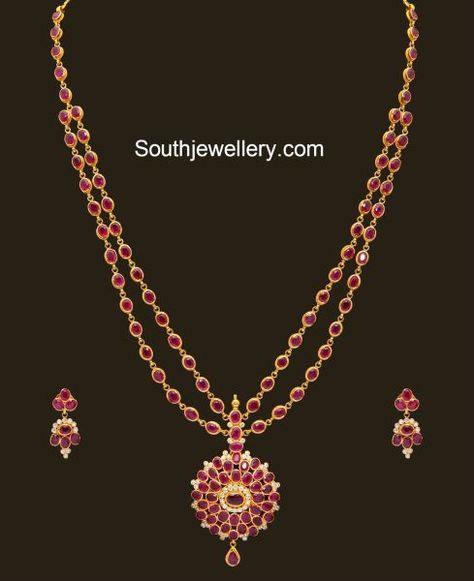 two_step_ruby_haram Ruby Haram, Ruby Necklace Designs, Ruby Jewelry Necklaces, Latest Indian Jewellery, 22 Carat Gold Jewellery, Haram Designs, Bridal Diamond Necklace, Jewellery Bridal, Two Step