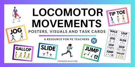 Here's an overview of my Locomotor Movement Posters and Task Cards and a few ways i use them in PE Class Locomotor Movements Activities, Locomotor Movements, Elementary Pe, Pe Class, Physical Education Teacher, Pe Teachers, Movement Activities, Task Card, Inspire Students