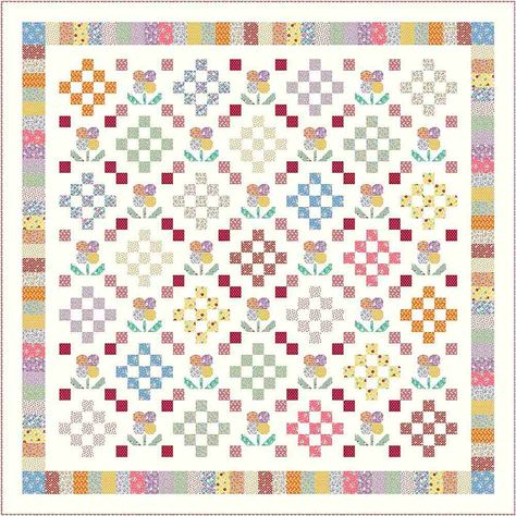 With MARCUS / AUNT GRACE SEW CHARMING FLOWER Aunt Grace Quilts, Folk Art Quilts, Quilt Fabric Collections, Quilt Fabrics, Flower Quilt, Novelty Fabric, 100th Anniversary, Quilting Inspiration, Patch Work