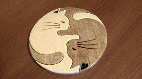 Yin Yang Cats - making of scroll saw segmentation Best Scroll Saw, Scroll Saw Patterns Free, 3d Cnc, Woodworking Patterns, Wood Burning Patterns, Scroll Pattern, Wood Carving Patterns, Letter Stencils, Scroll Saw Patterns