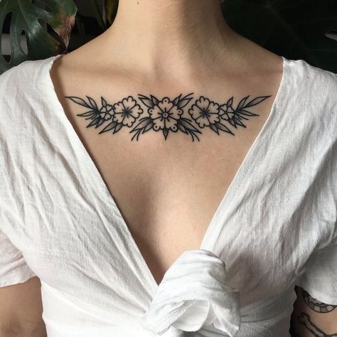 300+ Beautiful Chest Tattoos For Women (2020) Girly Designs & Piece Under Knee Tattoos Women, Under The Knee Tattoo, Under Collar Bone Tattoos, Under Knee Tattoo, Blatt Tattoos, Woman With Tattoos, Tattoo Placements, Bone Tattoos, Shape Tattoo