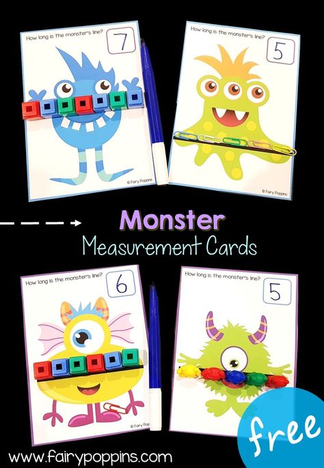 Monster Measurement Cards Kindergarten Measurement, Fairy Poppins, Kindergarten January, Foundation Maths, Tk Ideas, Prep Classroom, Clothing Study, Measurement Kindergarten, Stem Boxes