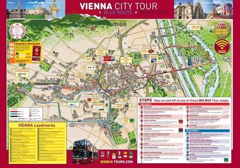 Vienna Attractions Map | FREE PDF Tourist Map of Vienna, Printable City Tours Map 2021 Prague Tourist Map, Vienna Tourist Map, Vienna Walking Tour, Vienna Map, Things To Do In Vienna, Big Bus, Vienna City, Walking Map, Vienna Travel