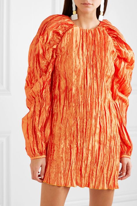 MUST HAVE: ROTATE BIRGER CHRISTENSEN Plissé-sateen mini dress Big Puff Sleeves, Fun Party Dress, Party Dancing, Rotate Birger Christensen, Birger Christensen, Cut Top, Orange Dress, Large Fashion, Wow Products