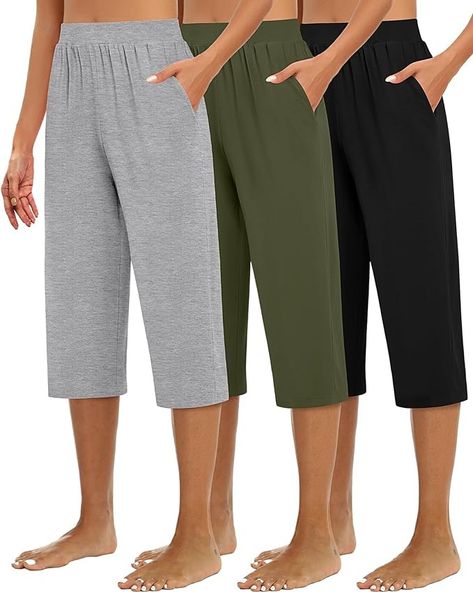 Amazon.com: Huukeay 3 Pack Women's Capri Sweatpants, Cozy Wide Legs Cropped Capri with Pockets, Lounge Jogger Pants Workout Yoga Capris(Black, Light Gray, Army Green, Small) : Clothing, Shoes & Jewelry Capri Sweatpants, Bows Diy Ribbon, Yoga Capris, Workout Yoga, Wide Legs, Black Light, Jogger Pants, Army Green, Light Gray